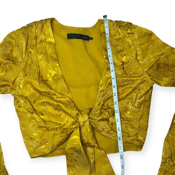 House of Harlow 1960 x Revolve Gold Metallic Tie Front Blouse Bell Sleeve Top S - Picture 8 of 8
